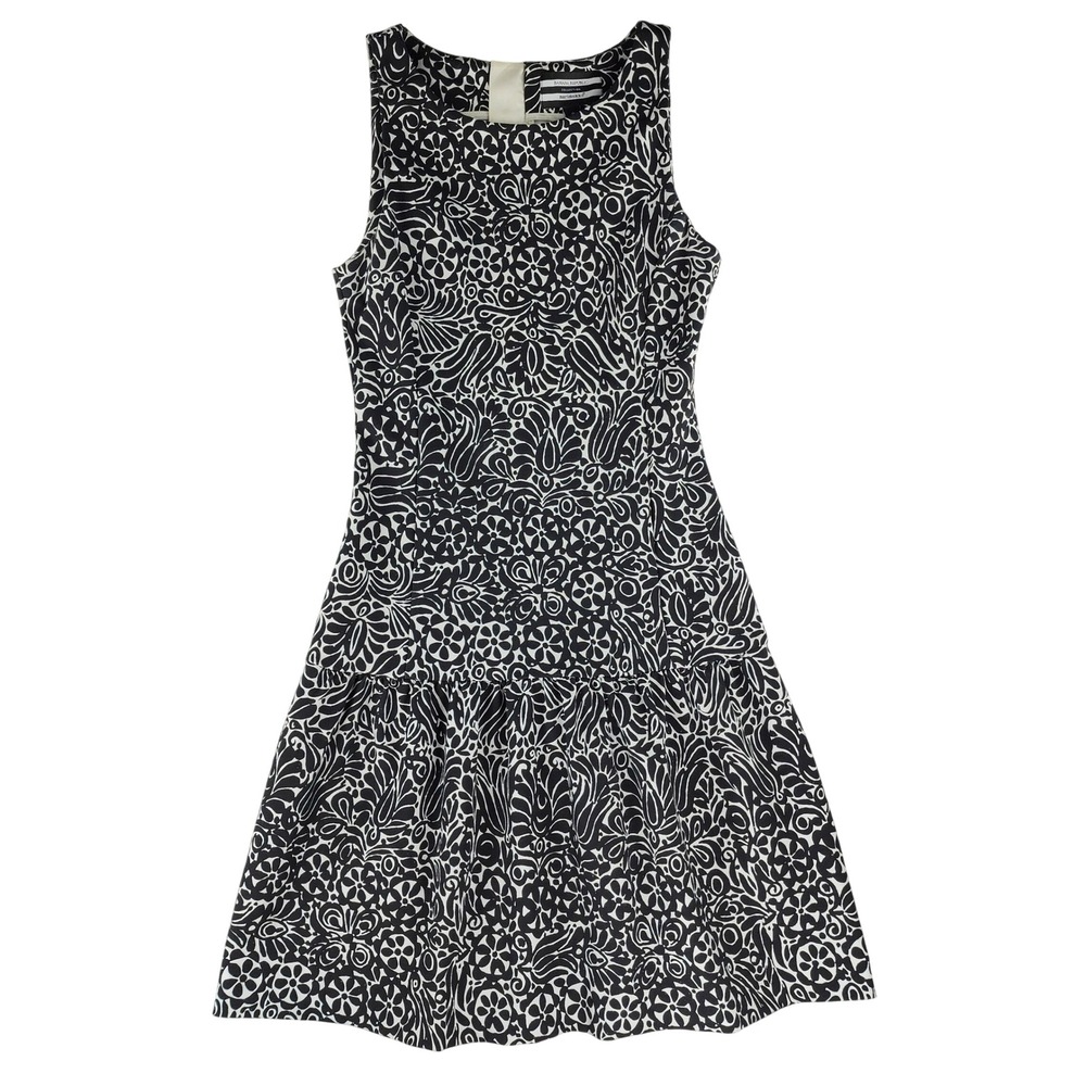 Banana Republic Marimekko Dress Womens 0 Black White Floral Drop Waist